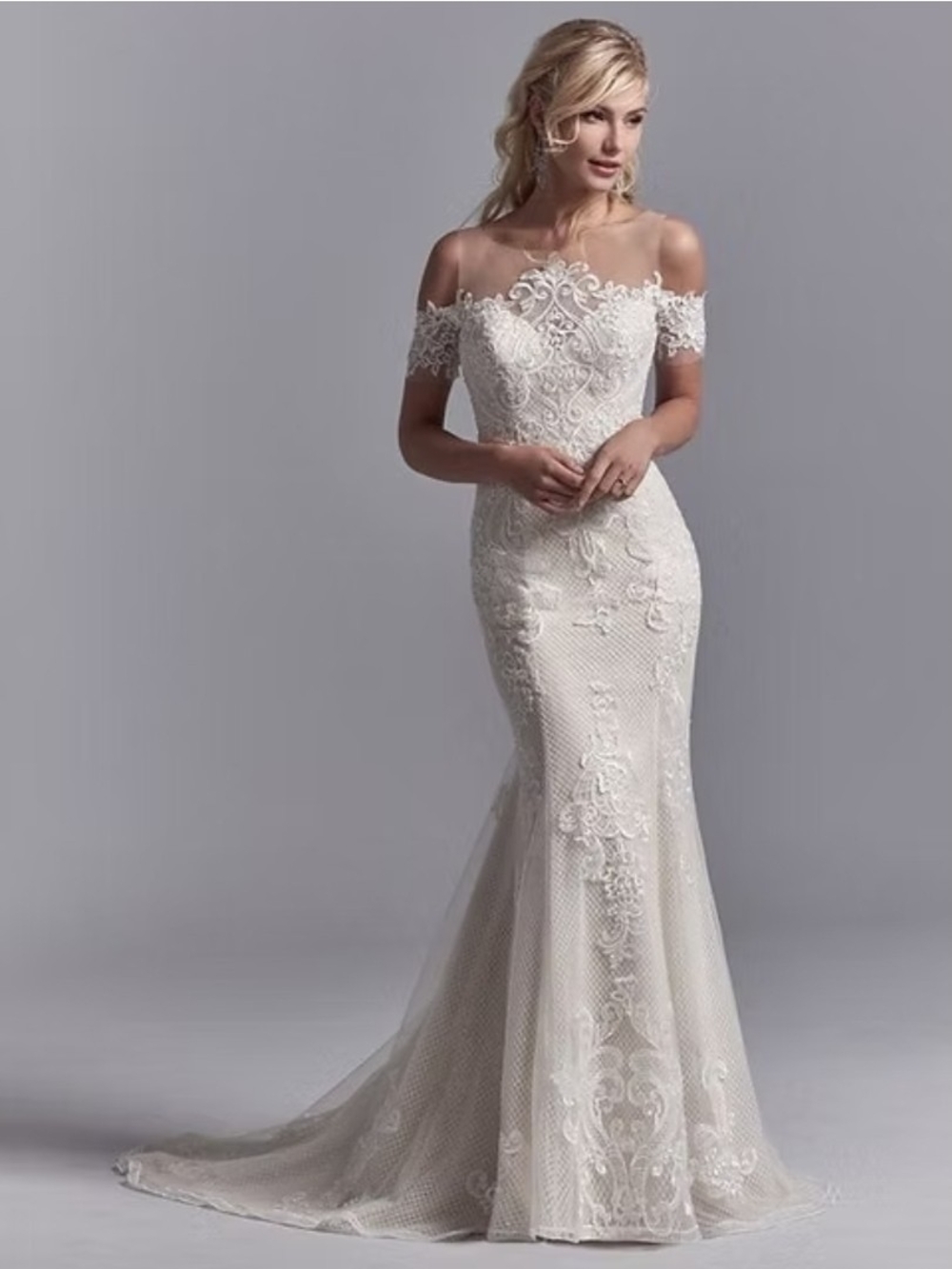 Sottero and Midgley Elin Off-Shoulder Lace Wedding Dress Size 6 Nwt *defect*